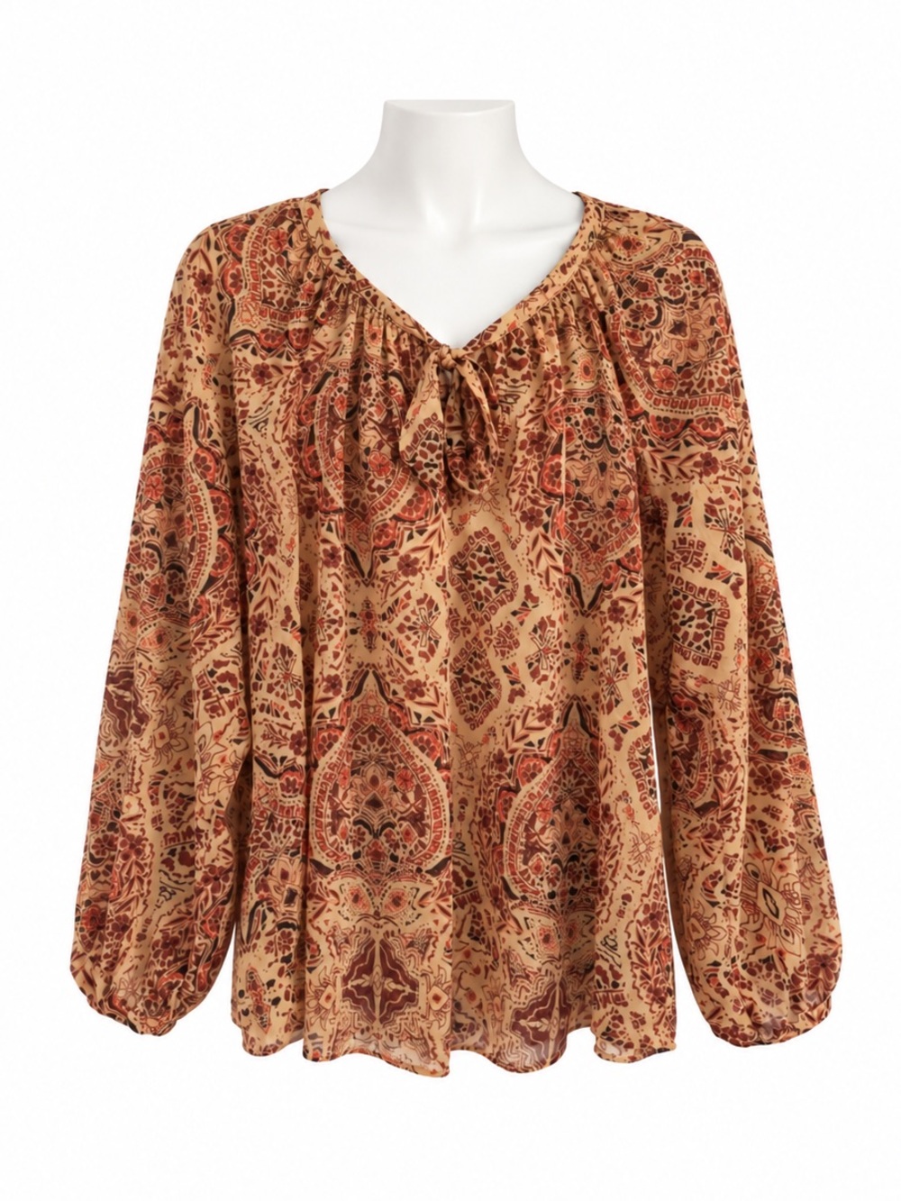 Size 1X Torrid Crinkle Chiffon Raglan Tie Front Blouse Medallion Multi
